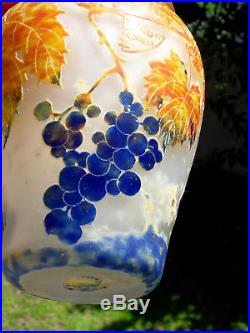 Superbe et rare vase Daum Vignes en vitrifications, parfait, era Galle 1900