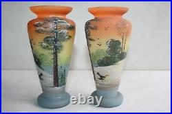 Superbe paire de vases verre peint époque Art déco signés