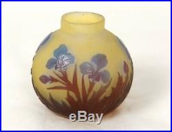 Superbe petit vase boule pâte de verre Emile Gallé pensées Art Nouveau XIXè
