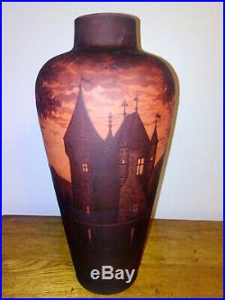 Superbe vase 31cm pâte de verre signé RICHARD décors château 1920 Gallé muller