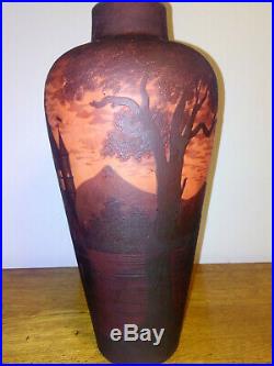 Superbe vase 31cm pâte de verre signé RICHARD décors château 1920 Gallé muller