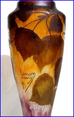 Superbe vase Daum peuplier, parfait, 31.5 cm, era galle 1900 art-nouveau