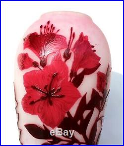 Superbe vase Delatte décor fleurs ibiscus éra Daum Gallé Muller