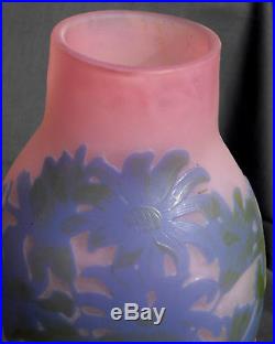 Superbe vase Galle aux cineraires bleues, belles couleurs, era daum 1900