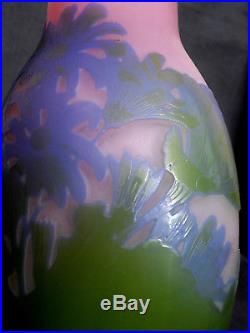 Superbe vase Galle aux cineraires bleues, belles couleurs, era daum 1900