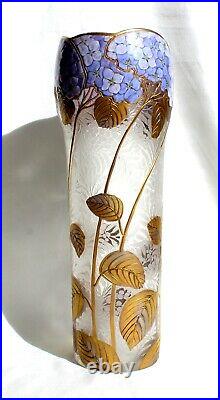 Superbe vase Montjoye aux hortensias era Daum Gallé Legras