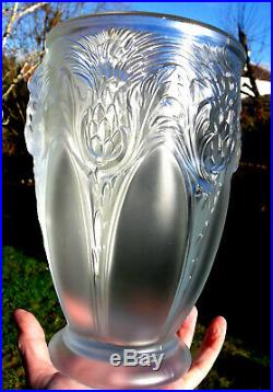 Superbe vase VERLYS au chardons, era daum lalique sabino etling galle 1920