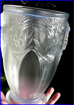 Superbe vase VERLYS au chardons, era daum lalique sabino etling galle 1920