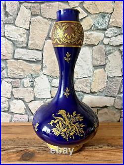 Superbe vase céramique bleu de TOURS époque style NAPOLEON 3 Jaget & Pinon