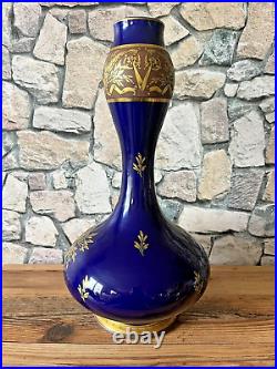 Superbe vase céramique bleu de TOURS époque style NAPOLEON 3 Jaget & Pinon