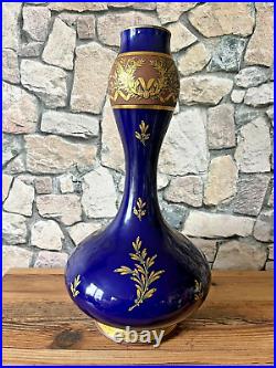 Superbe vase céramique bleu de TOURS époque style NAPOLEON 3 Jaget & Pinon