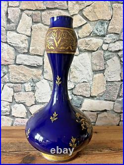 Superbe vase céramique bleu de TOURS époque style NAPOLEON 3 Jaget & Pinon