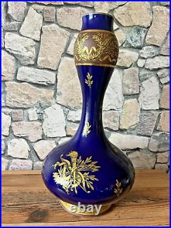 Superbe vase céramique bleu de TOURS époque style NAPOLEON 3 Jaget & Pinon