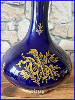 Superbe vase céramique bleu de TOURS époque style NAPOLEON 3 Jaget & Pinon