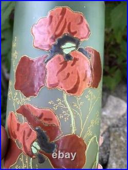 Superbe vase émaillé Legras a décor de fleurs Pavots