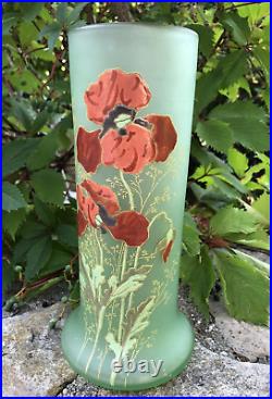 Superbe vase émaillé Legras a décor de fleurs Pavots