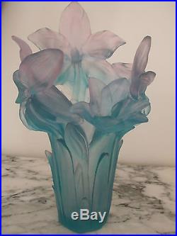 Tres Beau Vase Amaryllis Rose Jade Pate De Vert Signe Daum Neuf