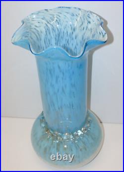 -TRES GRAND VASE VERRE de CLICHY XIXe BLANC/BLEU verre soufflé FRISE en VERRE D