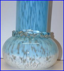 -TRES GRAND VASE VERRE de CLICHY XIXe BLANC/BLEU verre soufflé FRISE en VERRE D