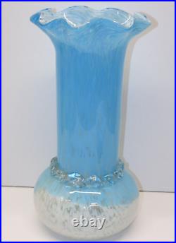 -TRES GRAND VASE VERRE de CLICHY XIXe BLANC/BLEU verre soufflé FRISE en VERRE D