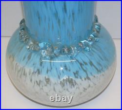 -TRES GRAND VASE VERRE de CLICHY XIXe BLANC/BLEU verre soufflé FRISE en VERRE D