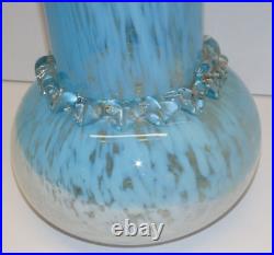 -TRES GRAND VASE VERRE de CLICHY XIXe BLANC/BLEU verre soufflé FRISE en VERRE D