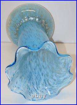 -TRES GRAND VASE VERRE de CLICHY XIXe BLANC/BLEU verre soufflé FRISE en VERRE D