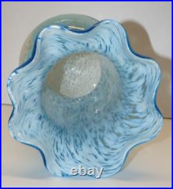 -TRES GRAND VASE VERRE de CLICHY XIXe BLANC/BLEU verre soufflé FRISE en VERRE D