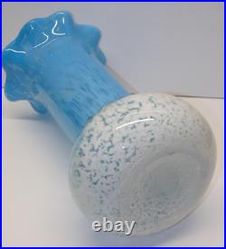 -TRES GRAND VASE VERRE de CLICHY XIXe BLANC/BLEU verre soufflé FRISE en VERRE D