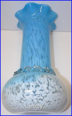 -TRES GRAND VASE VERRE de CLICHY XIXe BLANC/BLEU verre soufflé FRISE en VERRE D