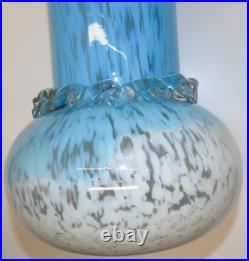 -TRES GRAND VASE VERRE de CLICHY XIXe BLANC/BLEU verre soufflé FRISE en VERRE D