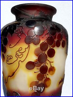 Très joli vase Galle vigne, parfait, 22.5 cm, era daum 1900, NO COPY