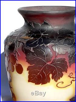 Très joli vase Galle vigne, parfait, 22.5 cm, era daum 1900, NO COPY