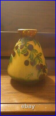 Très joli vase en verre multicouche, à décor de baie dlg Daum, Gallé