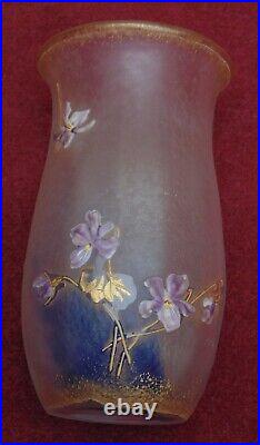 Très rare magnifique vase au violette motif dégagé acide daum legras signé st de