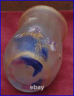 Très rare magnifique vase au violette motif dégagé acide daum legras signé st de