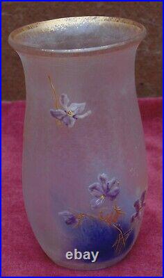 Très rare magnifique vase au violette motif dégagé acide daum legras signé st de