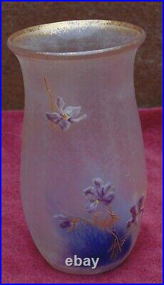 Très rare magnifique vase au violette motif dégagé acide daum legras signé st de