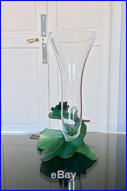 Tulipier soliflore signé Daum en cristal et pâte de verre, Vase Décoration