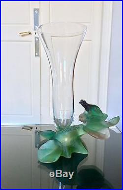 Tulipier soliflore signé Daum en cristal et pâte de verre, Vase Décoration