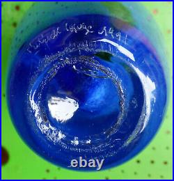 Un beau vase en verre bleu, Patrick Lepage, 1991, signé à la pointe