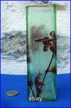 V33 Rare Vase Verre dégagé à l'acide Daum décor de fleurs H=15.5cm
