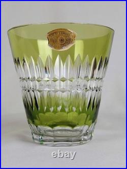 VAL ST LAMBERT Vase Cristal vert clair taillé en pointe de diamants signé