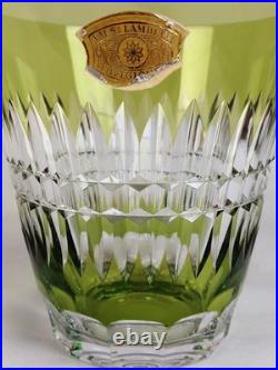 VAL ST LAMBERT Vase Cristal vert clair taillé en pointe de diamants signé