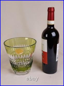 VAL ST LAMBERT Vase Cristal vert clair taillé en pointe de diamants signé