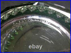 VAL ST LAMBERT Vase Cristal vert clair taillé en pointe de diamants signé
