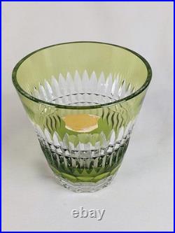 VAL ST LAMBERT Vase Cristal vert clair taillé en pointe de diamants signé