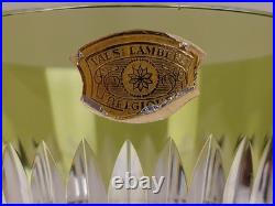 VAL ST LAMBERT Vase Cristal vert clair taillé en pointe de diamants signé