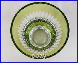 VAL ST LAMBERT Vase Cristal vert clair taillé en pointe de diamants signé