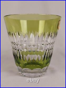 VAL ST LAMBERT Vase Cristal vert clair taillé en pointe de diamants signé